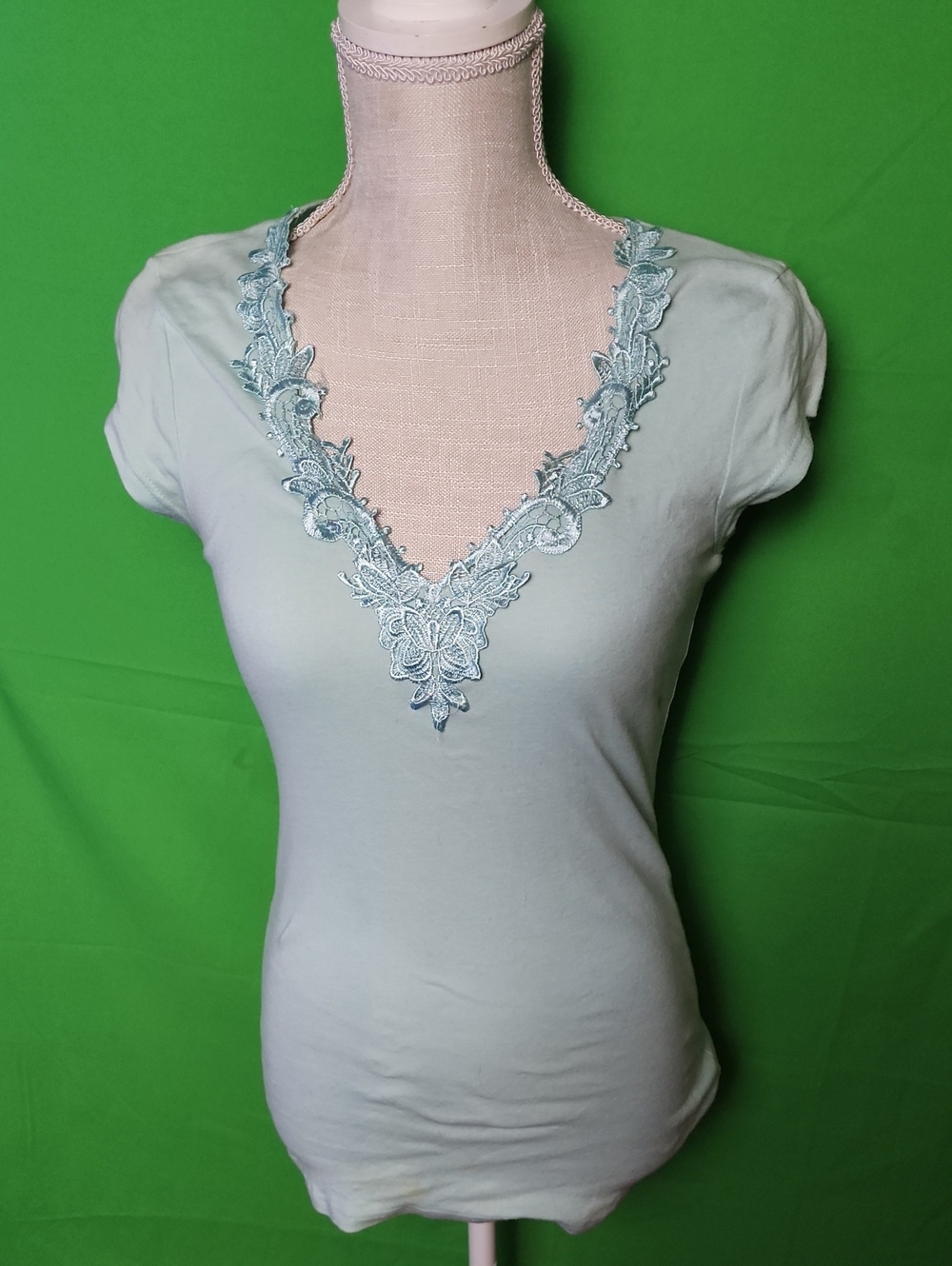 GUESS Jeans Vintage Y2K Sage Green Lace V-Neck Top Size M